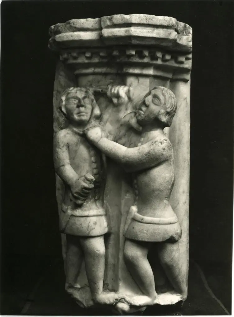 Anonimo , Anonimo lombardo - sec. XIV - Figure che lottano