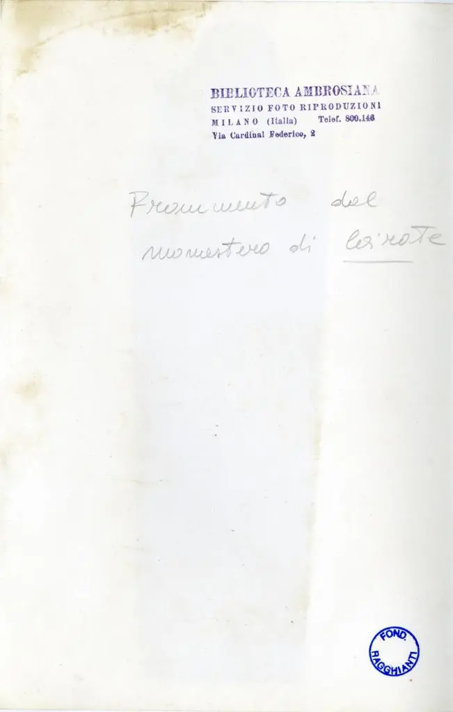 Ufficio Fotoriproduzioni. Biblioteca Ambrosiana , Frammento dal monastero di Cairate