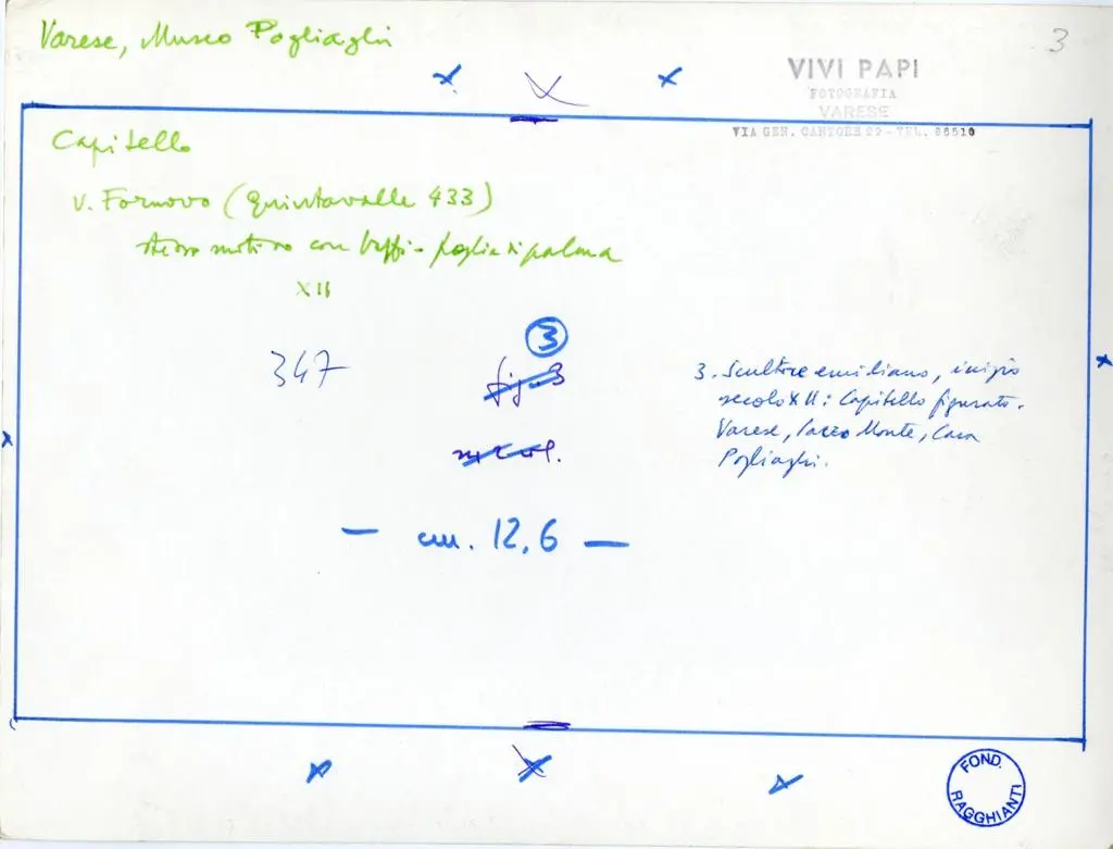 Papi, Vivi , 3. Scultore emiliano, inizio secolo XII: Capitello figurato. Varese, Sacro Monte, Casa Pogliaghi