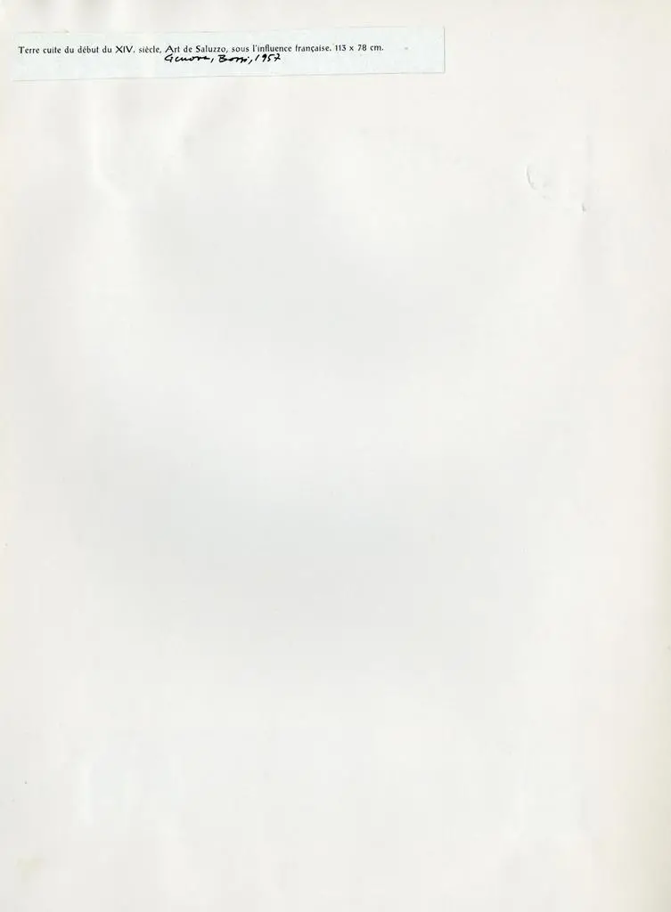 Anonimo , Terre cuite du d&eacute;but du XIV. si&egrave;cle, Art de Saluzzo, sous l'influence fran&ccedil;aise. 113 x 78 cm.