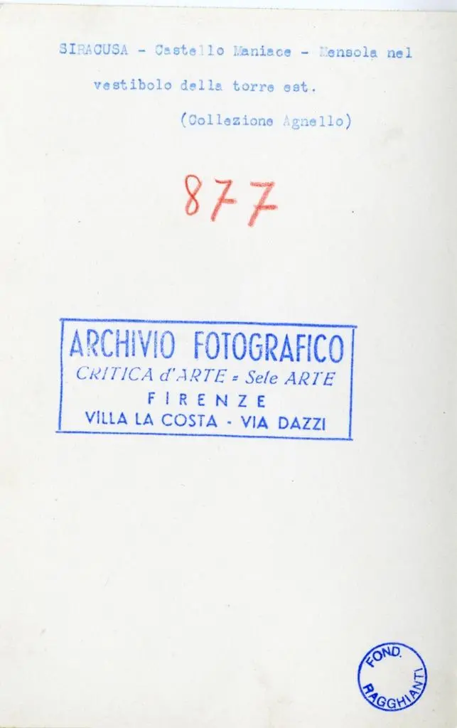 Anonimo , Siracusa - Castello Maniace - Mensola nel vestibolo della torre est. (Collezione Agnello)