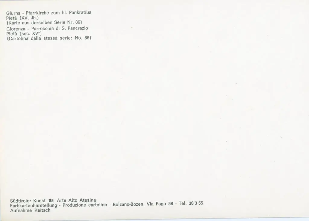 Arte Alto Atesina , Glorenza - Parrocchia di S. Pancrazio - Piet&agrave; (sec. XV&deg;)