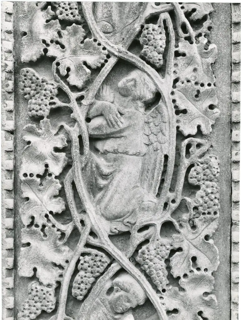 Anonimo sec. XIV , Maria Vergine annunciata, Motivi decorativi fitomorfi con tralci di vite, Sant'Amanzio, Santo francescano, Frate francescano che benedice un fanciullo, Angelo adorante, Giovane santo, Visitazione, Nativit&agrave; di Ges&ugrave;, Lavacro del Bambino, Annuncio ai pastori