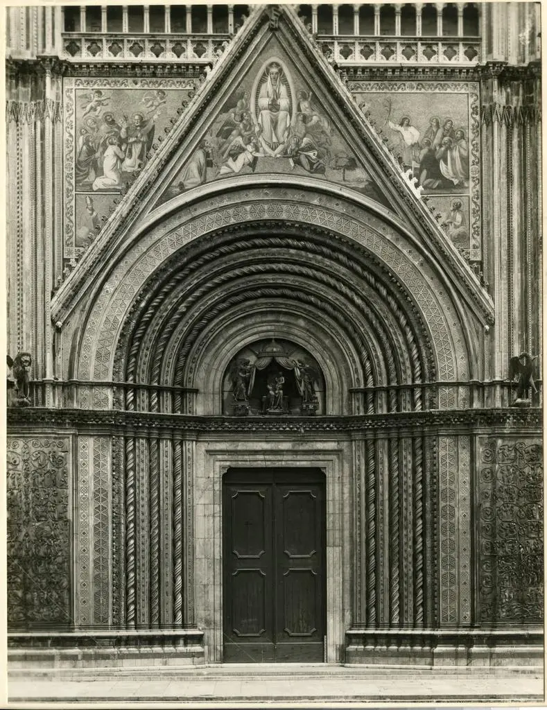 Maitani Lorenzo ; Andrea di Cione , Madonna con Bambino in trono e angeli, Madonna assunta con angeli e apostoli, Simboli dei quattro evangelisti