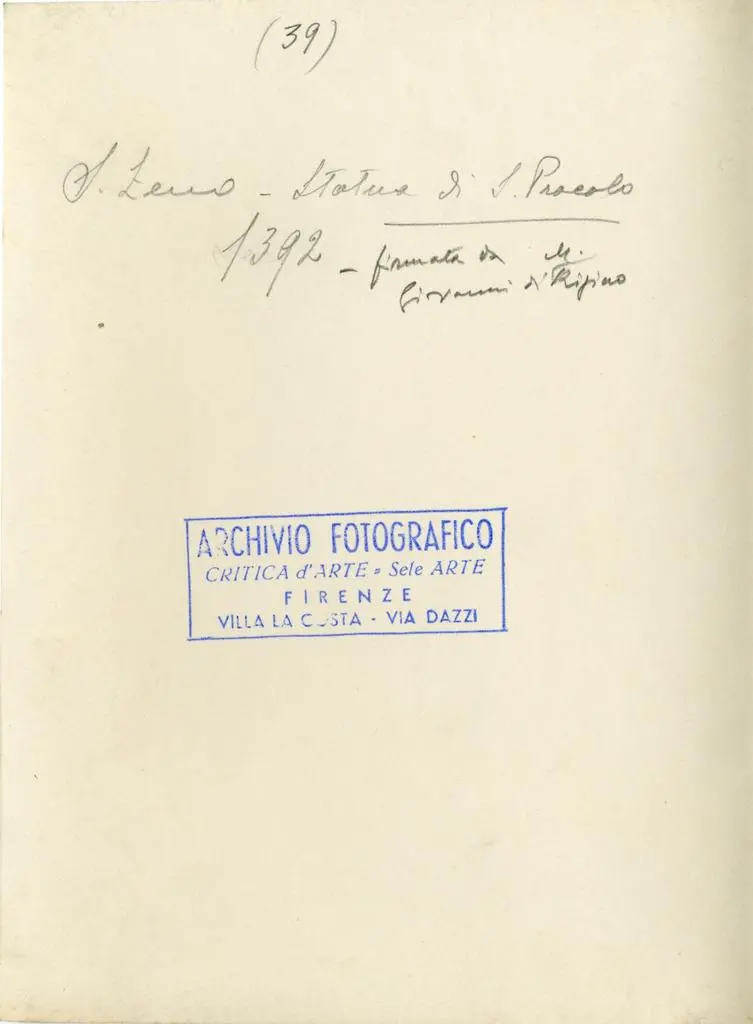 Anonimo , S. Zeno - Statua di S. Procolo - 1392 - firmata da M. Giovanni di Rigino