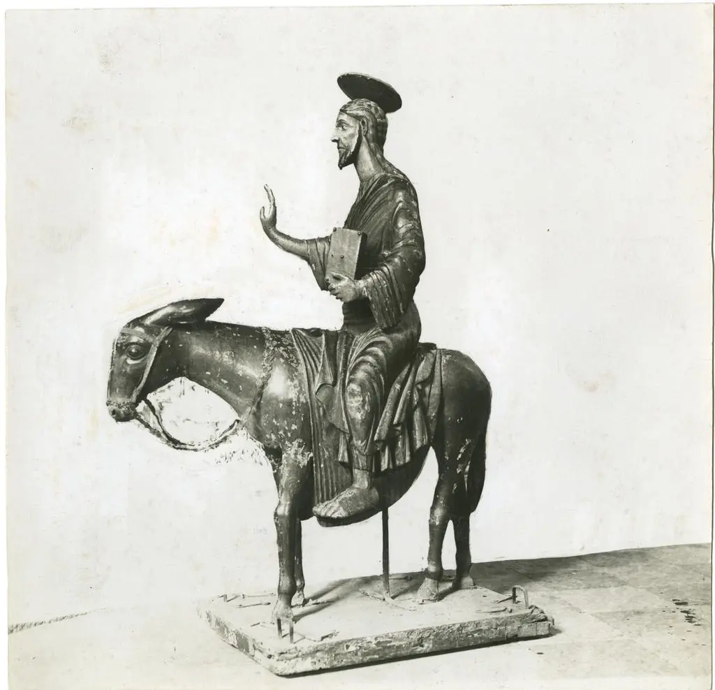 Anonimo veronese sec. XIII , Cristo benedicente a cavallo di una mula