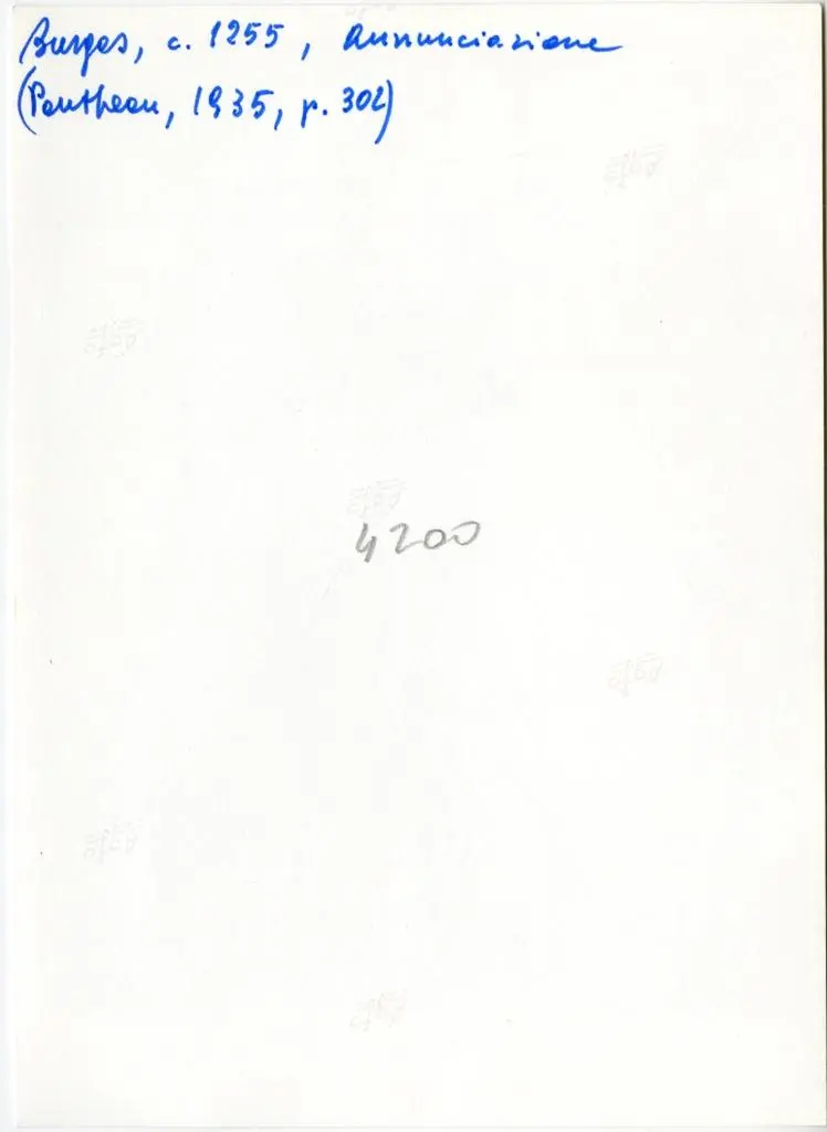 Anonimo , Burges, c. 1255, Annunciazione (Pontheau, 1935, p. 302)