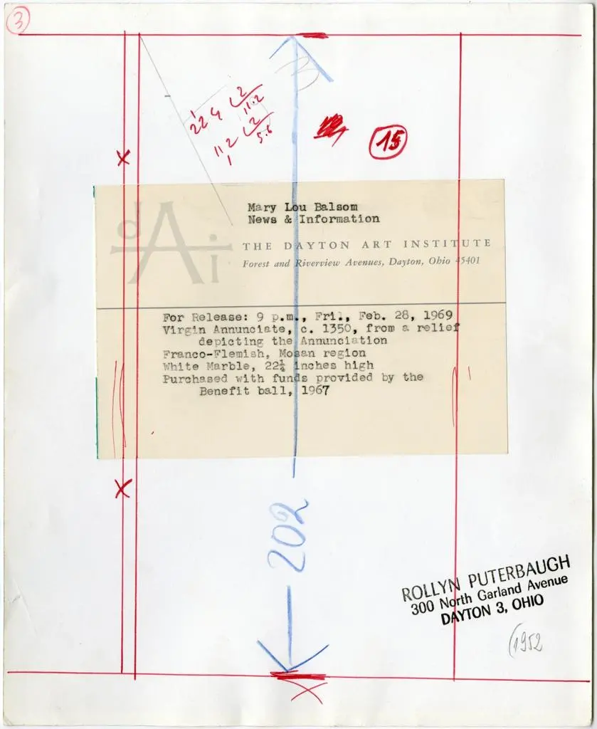 Puterbaugh, Rollyn , Maestro mosano di Carrara: Annunciata; Dayton Art Institute