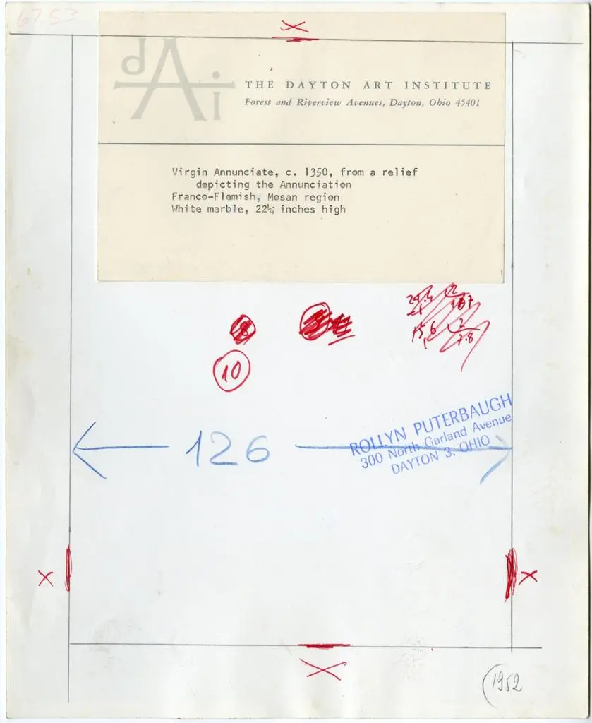 Puterbaugh, Rollyn , Maestro mosano di Carrara: Annunciata, part.; Dayton Art Institute
