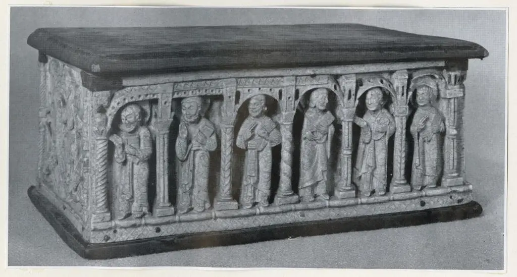 Anonimo , A romanesque whale's bone portable altar, English, 9 inches long, 6 inches wide, 3 1/4 high.