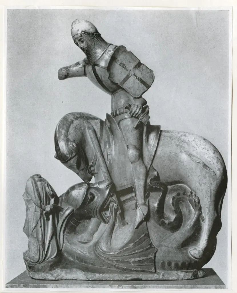 Anonimo , Alabaster - Saint George and the Dragon - English, Early XV Century - 32 1/2 x 24 3/4 in.