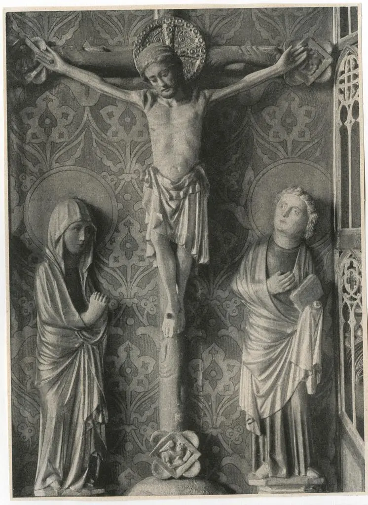 Bertram von Minden (P) , Cristo crocifisso tra la Madonna addolorata e san Giovanni Evangelista dolente