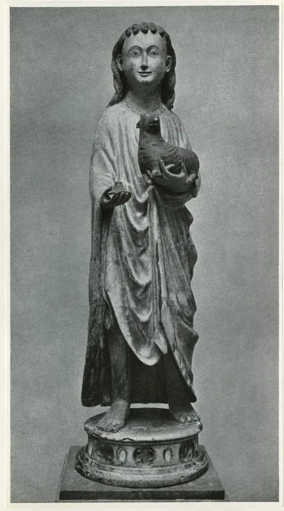 Anonimo , Johannes der T&auml;ufer als Knabe aus Schlo&szlig; Sch&uuml;lzburg Pappelholz mit alter Fassung Schw&auml;bisch um 1280 - N&uuml;rnberg, Germ. Nationalmuseum