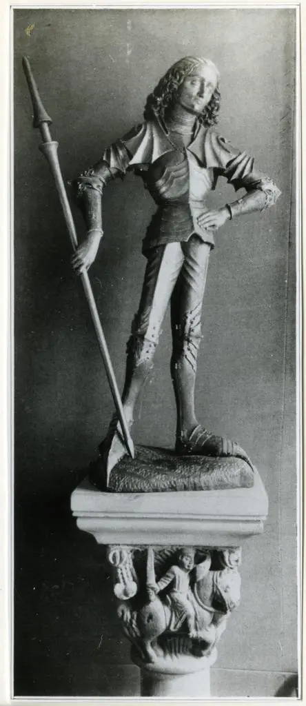 Anonimo , Saint Michel (Statue bois) - Allemagne du Sud, XVe si&egrave;cle (Collection Martin Le Roy)