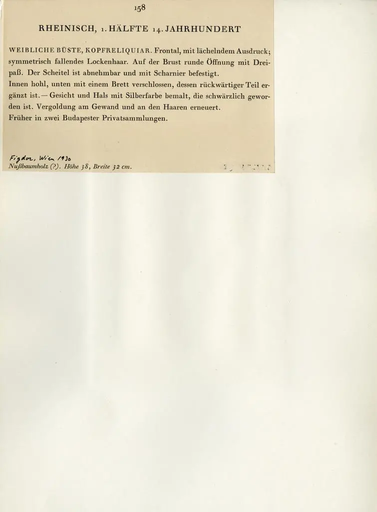 Anonimo , Anonimo tedesco - sec. XIV - Busto femminile