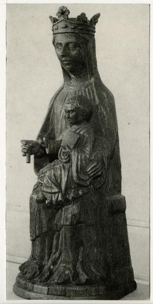 Anonimo , Thronende Madonna m. Kind. Eiche umgefaßt. Rheinisch, 1280. Früher Sammlung Johann Georg von Sachsen. Im Besitz von Graf und Gräfin Pourtalès, Prien.