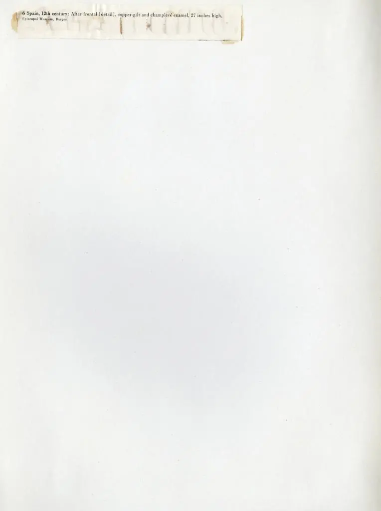 Anonimo , 6 Spain, 12th century: Altar frontal [detail], copper-gilt and champlev&eacute; enamel, 27 inches high. Episcopal Museum, Burgos