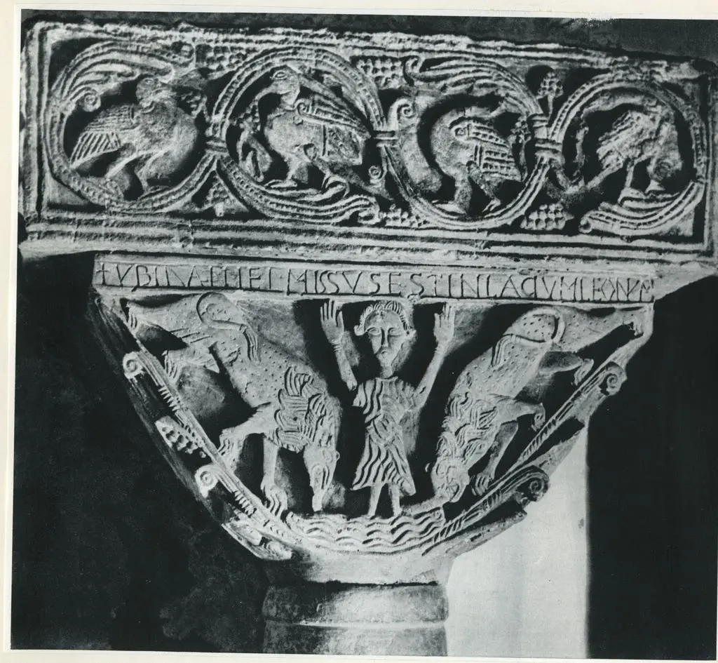 Anonimo , Daniel dans la fosse aux lions - San Pedro de La Nave (Espagne) - c. 893-907.