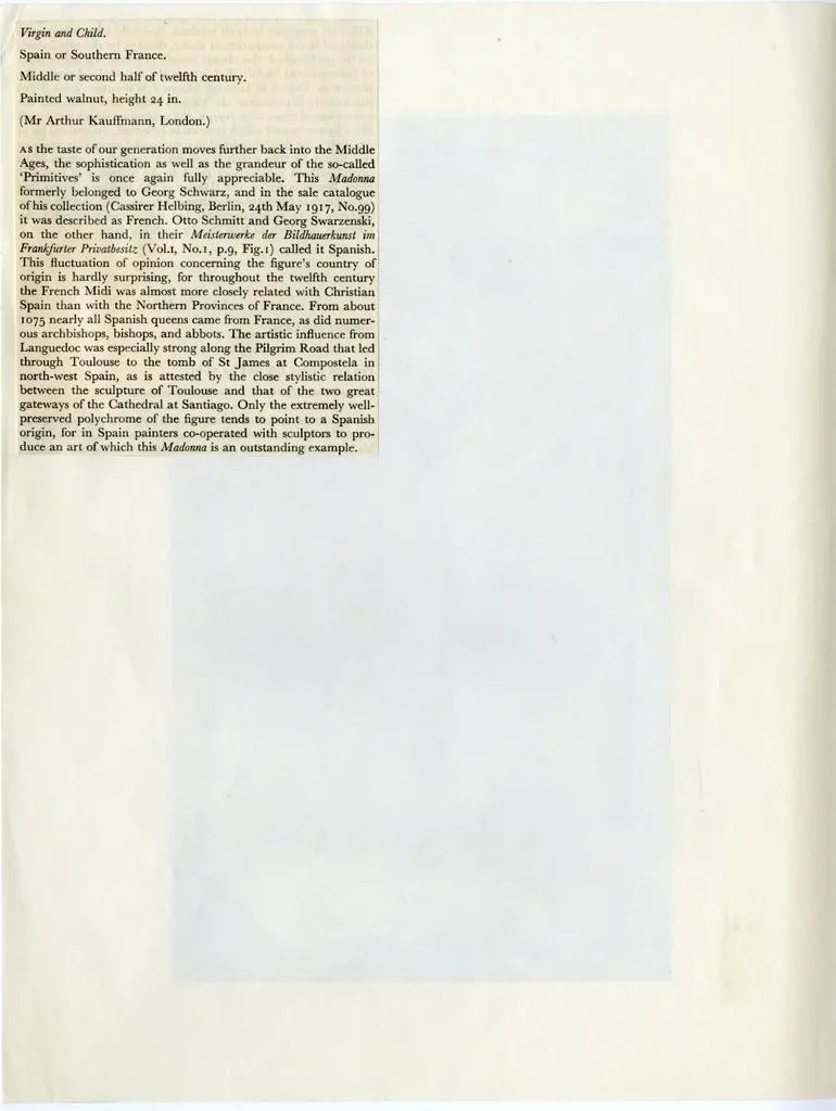 Anonimo , Madonna col bambino, arte spagnola c. 1150, in legno dipinto, presso A. Kauffmann di Londra