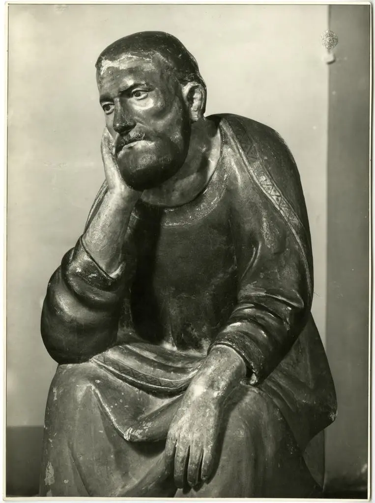 Anonimo , S. Giuseppe - scultura in legno policroma scuola pisana XIV Sec.