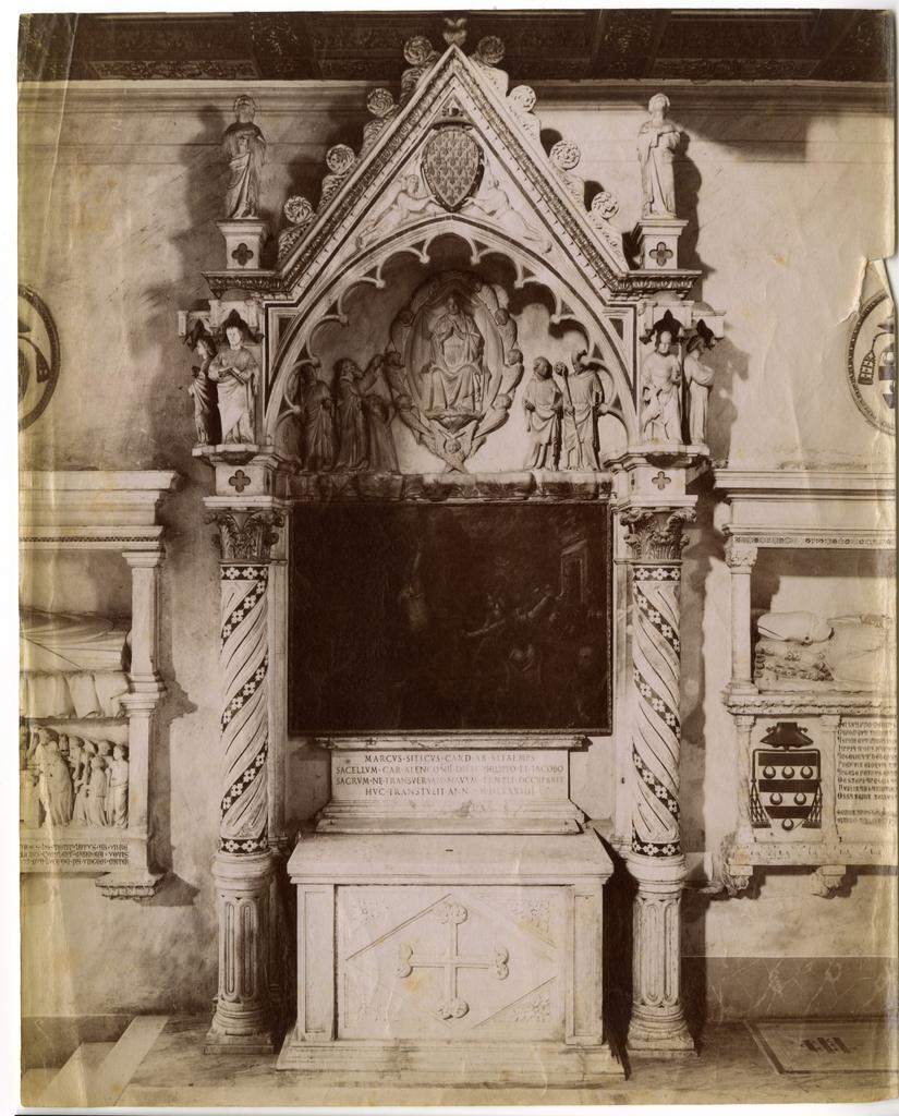 Anonimo romano sec. XIV , Madonna in gloria e santi, Angeli reggistemma, Motivi decorativi