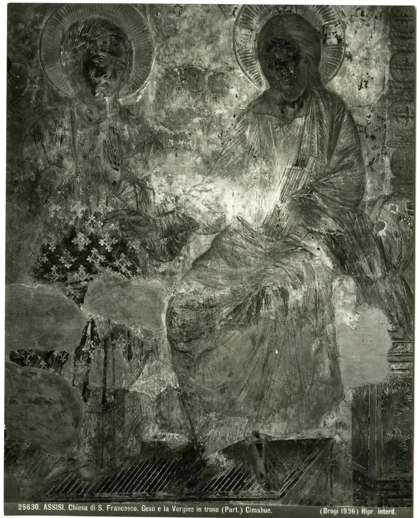 Brogi , Assisi. Chiesa di S. Francesco. Gesù e la Vergine in trono (Part.) Cimabue.