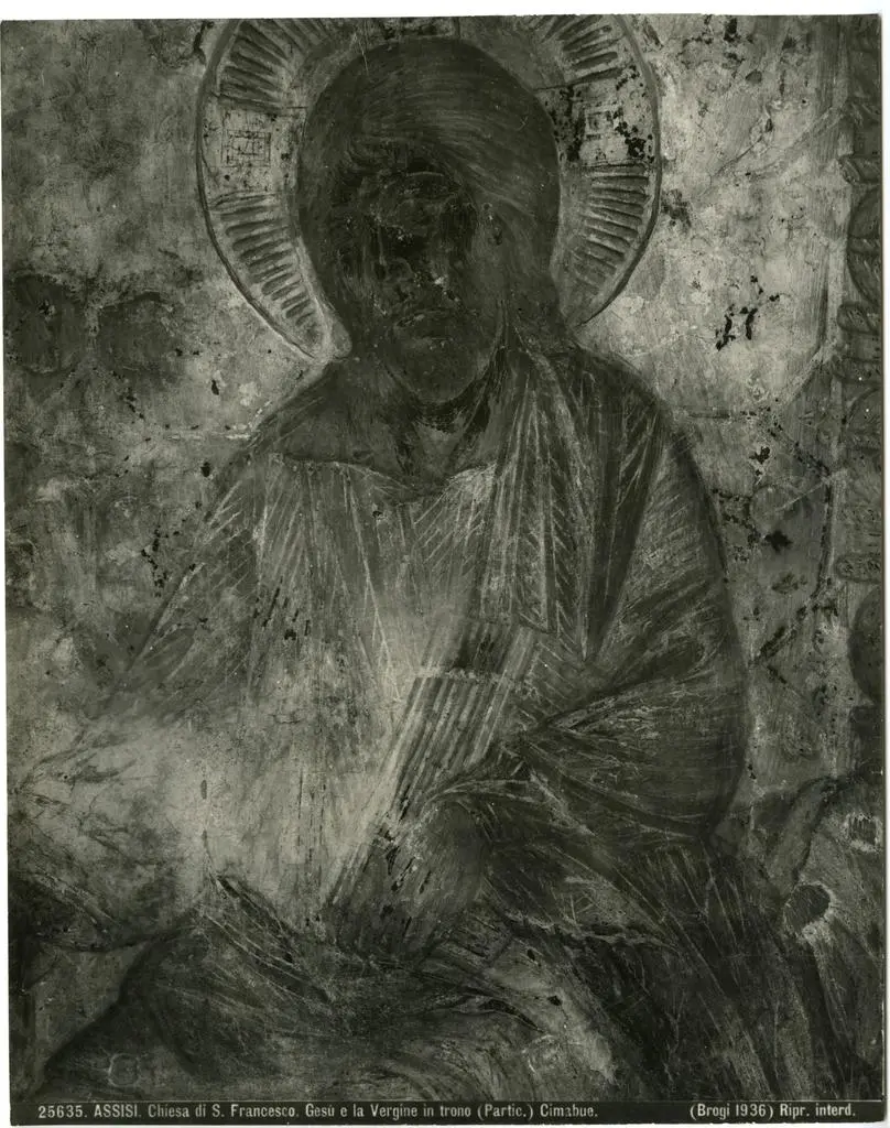 Brogi , Assisi. Chiesa di S. Francesco. Gesù e la Vergine in trono (Partic.) Cimabue.