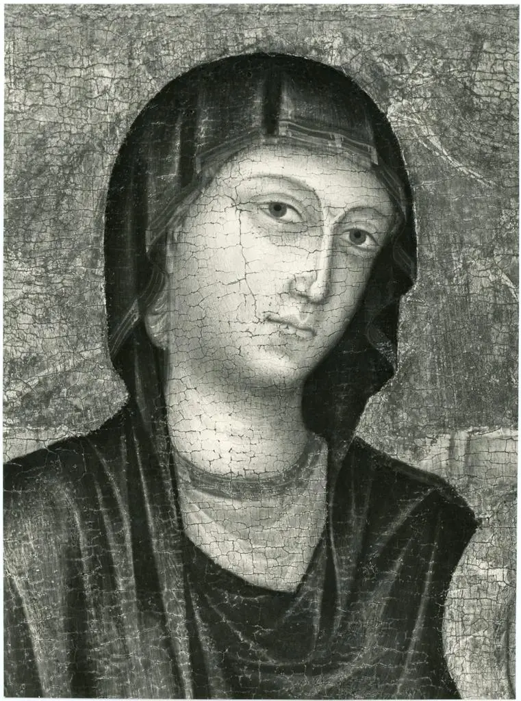 Anonimo , Maestro di San Martino - sec. XIV - Madonna con Bambino in trono tra san Domenico e san Francesco d'Assisi