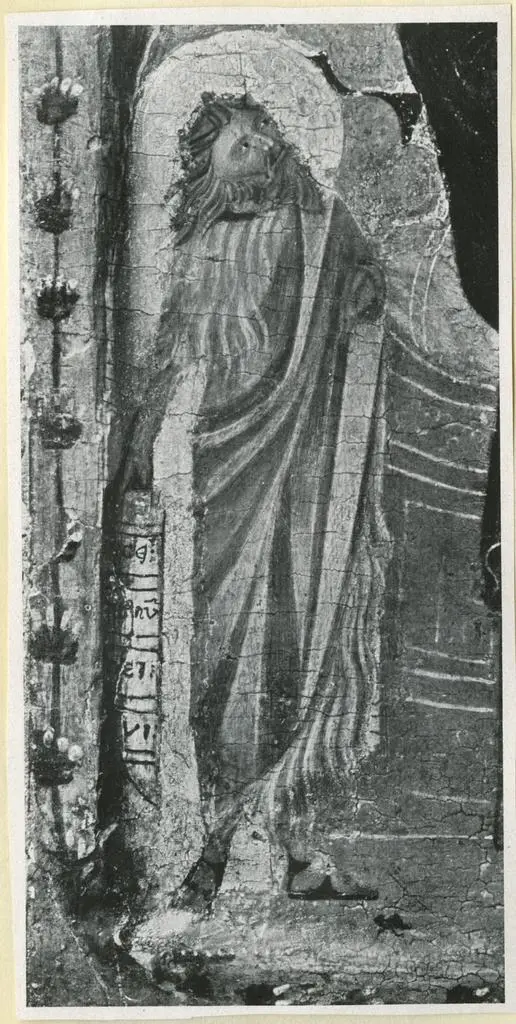 Anonimo , Maestro di San Martino - sec. XIII - Madonna con Bambino in trono tra san Giovanni Battista, san Pietro e angeli (particolare)