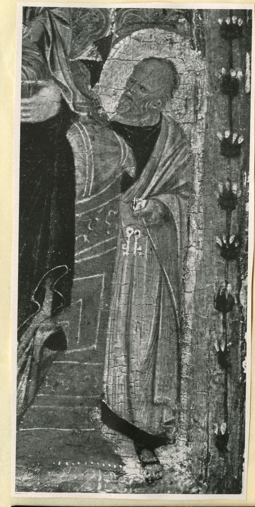 Anonimo , Maestro di San Martino - sec. XIII - Madonna con Bambino in trono tra san Giovanni Battista, san Pietro e angeli (particolare)