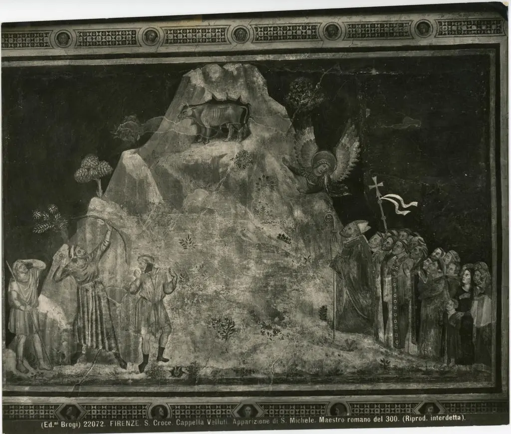 Brogi , Firenze. S. Croce. Cappella Velluti. Apparizione di S. Michele. Maestro romano del 300.