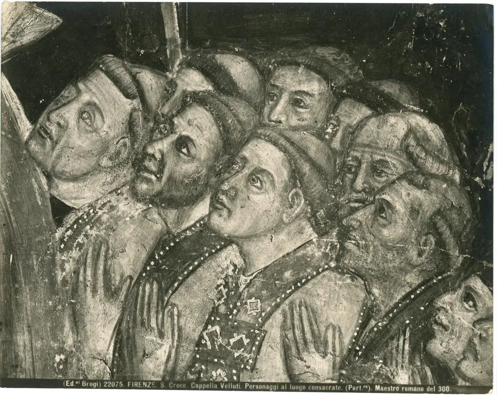 Brogi , Firenze. S. Croce. Cappella Velluti. Personaggi al luogo consacrato (Part.re). Maestro romano del 300.