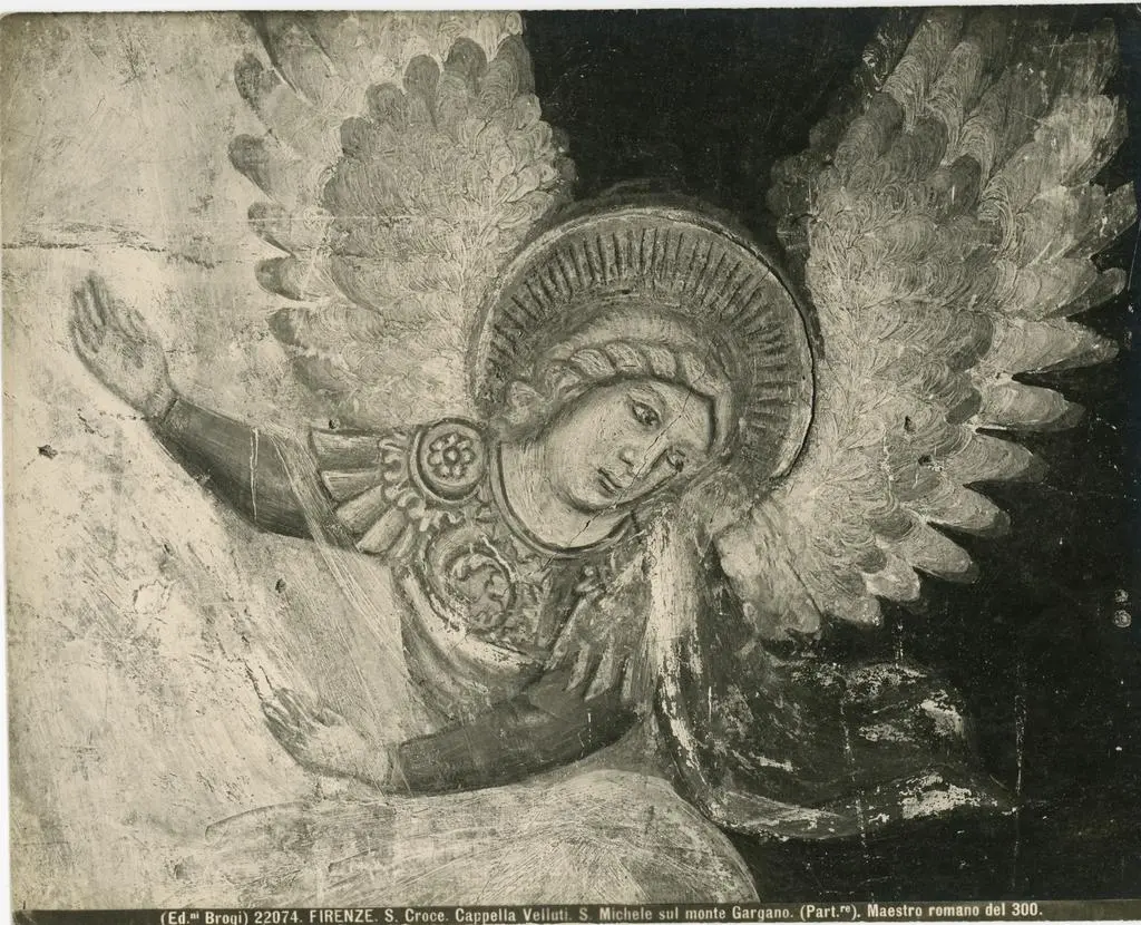 Brogi , Firenze. S. Croce. Cappella Velluti. San Michele sul monte Gargano (Part.re). Maestro romano del 300.