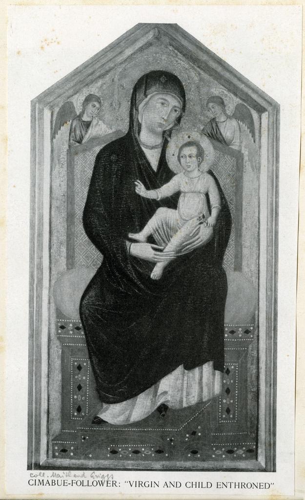 Anonimo , Cimabue-Follower: "Virgin and Child enthroned" - Coll. Maitland Griggs