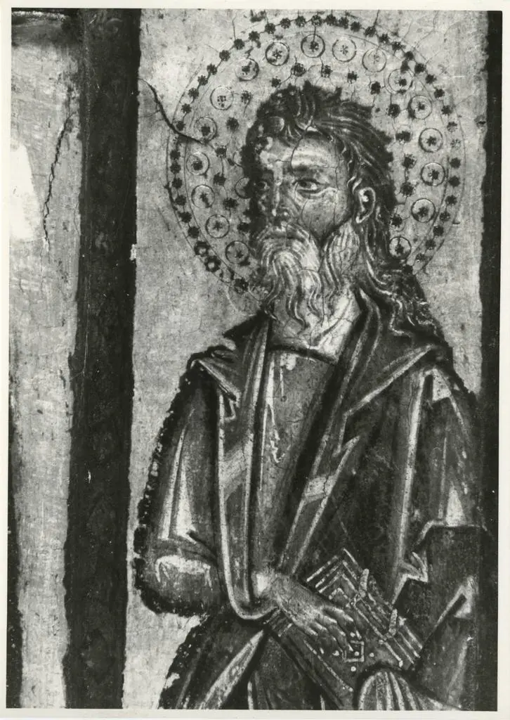 Gabinetto Fotografico della Soprintendenza Speciale per il Patrimonio Storico, Artistico ed Etnoantropologico e per il Polo Museale della citt&agrave; di Firenze , Meliore di Jacopo/ Coppo di Marcovaldo - sec. XIII - Madonna con Bambino, angeli e santi (particolare di un santo)