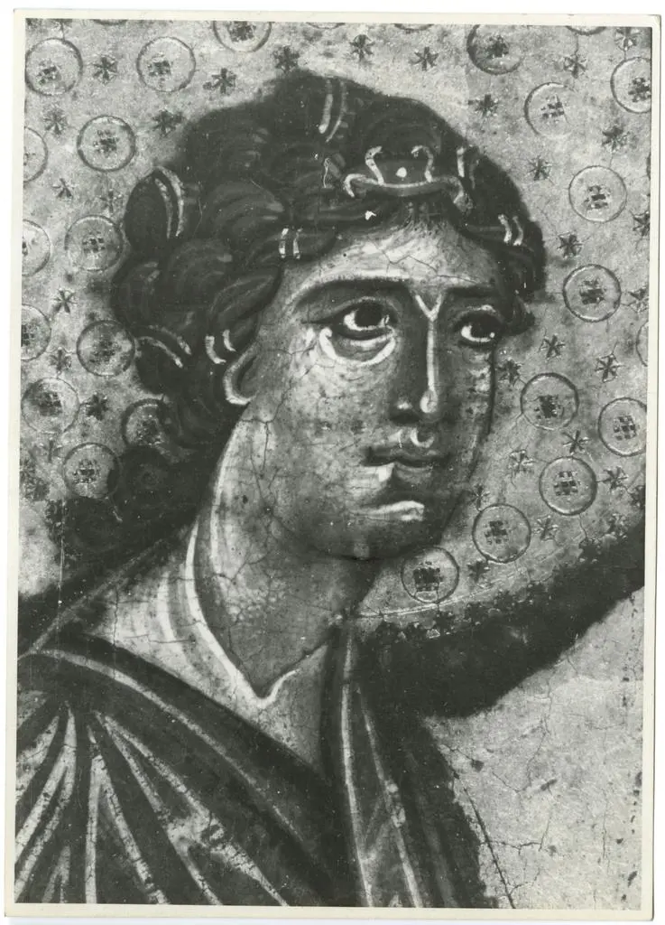 Gabinetto Fotografico della Soprintendenza Speciale per il Patrimonio Storico, Artistico ed Etnoantropologico e per il Polo Museale della citt&agrave; di Firenze , Meliore di Jacopo/ Coppo di Marcovaldo - sec. XIII - Madonna con Bambino, angeli e santi; Storie della vita di Maria Vergine (particolare dell'Angelo annunciante)