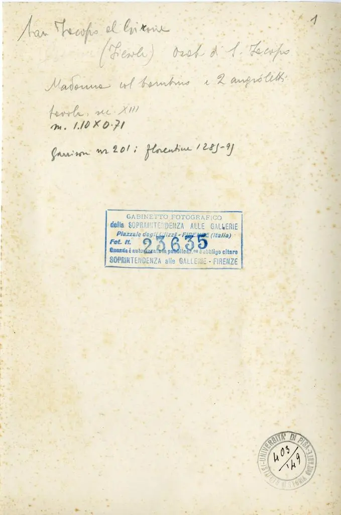 Gabinetto Fotografico della Soprintendenza Speciale per il Patrimonio Storico, Artistico ed Etnoantropologico e per il Polo Museale della citt&agrave; di Firenze , San Jacopo al Girone (Fiesole) - Oratorio di S. Jacopo - Madonna col Bambino e due angioletti, tavola, sec. XIII