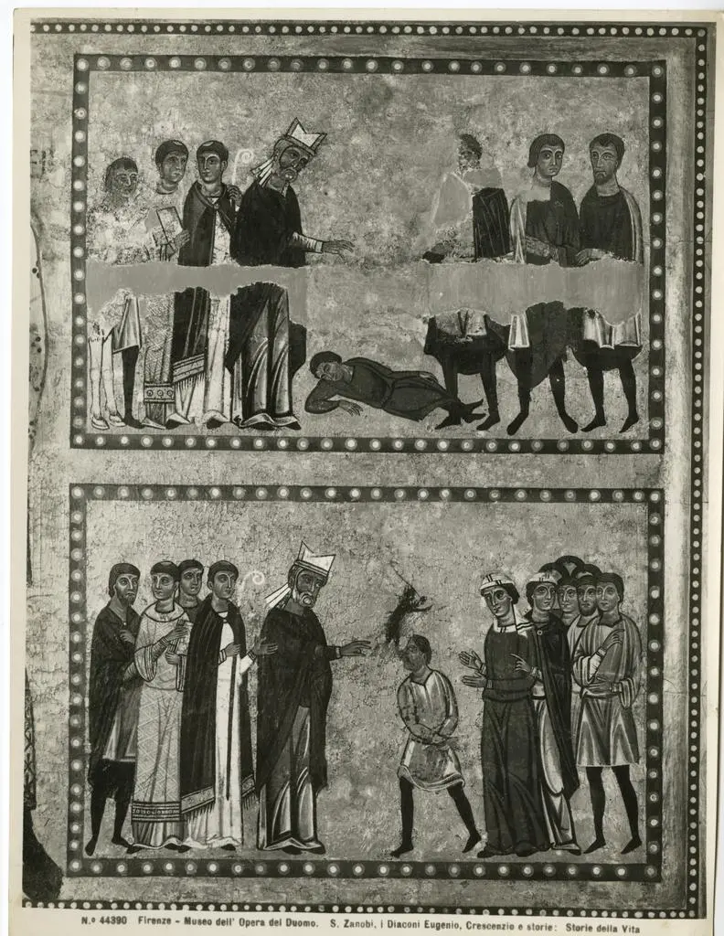Alinari, Fratelli , Firenze - Museo dell'Opera del Duomo. S. Zanobi, i Diaconi Eugenio, Crescenzio e storie: Storie della Vita (Attribuito al Maestro del Bigallo)