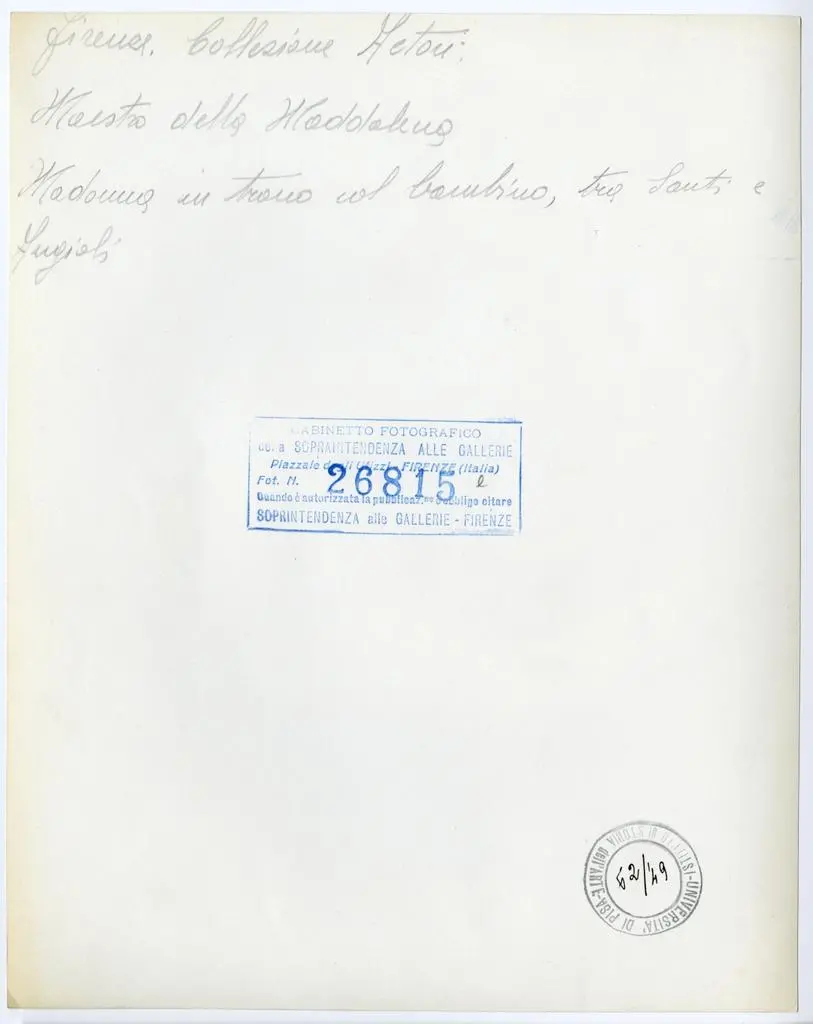 Gabinetto Fotografico della Soprintendenza Speciale per il Patrimonio Storico, Artistico ed Etnoantropologico e per il Polo Museale della citt&agrave; di Firenze , Firenze. Collezione Acton. Maestro della Maddalena. Madonna in trono col Bambino, tra Santi e Angioli