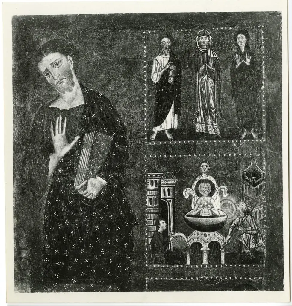 Maestro della Maddalena , San Jacopo, Martirio di san Giovanni Evangelista, San Giacomo Minore (?)