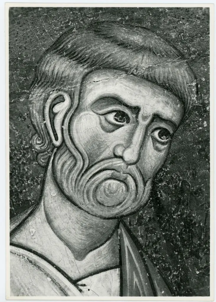 Anonimo , Meliore di Jacopo - sec. XIII - Particolare del volto di san Pietro