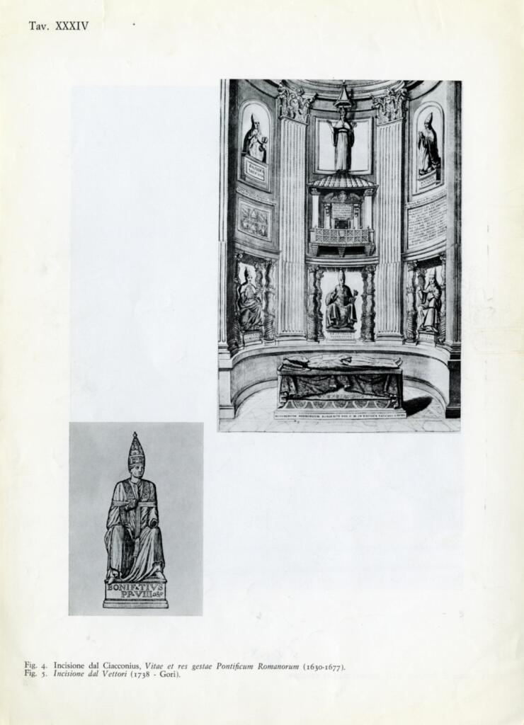 Anonimo , Arnolfo di Cambio: Bonifacio VIII, particolare con la rielaborazione della parte bassa della dalmatica e i piedi rinnovati e inseriti