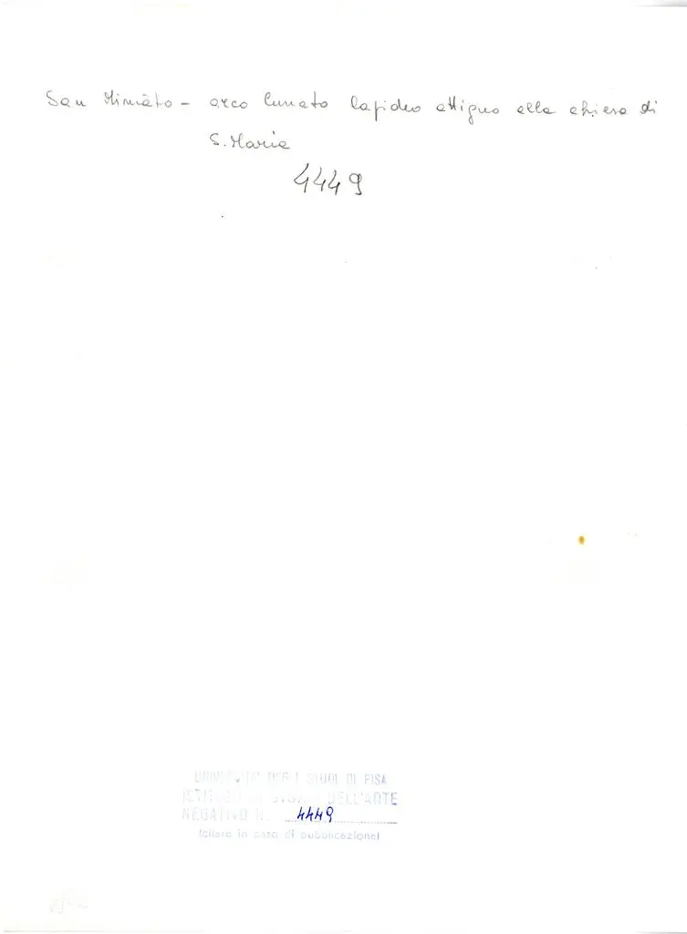 Università di Pisa. Dipartimento di Storia delle Arti , San Miniato - arco lunato lapideo attiguo alla chiesa di S. Maria