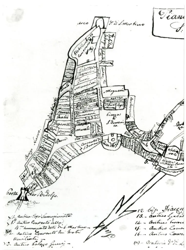 Universit&agrave; di Pisa. Dipartimento di Storia delle Arti , Pianta della citt&agrave; di San Miniato (dal Turri), particolare