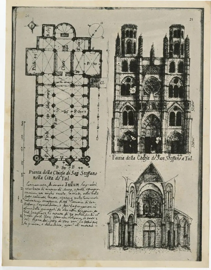 Anonimo , Anonimo - sec. XVIII/ XIX - Pianta e prospetto della Cattedrale di Santo Stefano a Toul