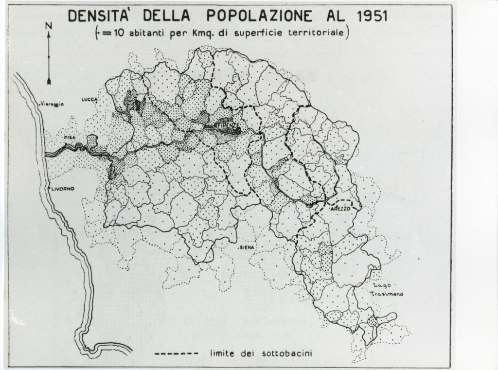 Università di Pisa. Dipartimento di Storia delle Arti , Densità della popolazione al 1951 (da Il Bacino dell'Arno)