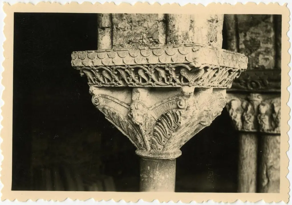 Anonimo , Anonimo francese - sec. XI - Motivi decorativi vegetali con uccelli; Motivo decorativo fitomorfo con foglie d'acanto