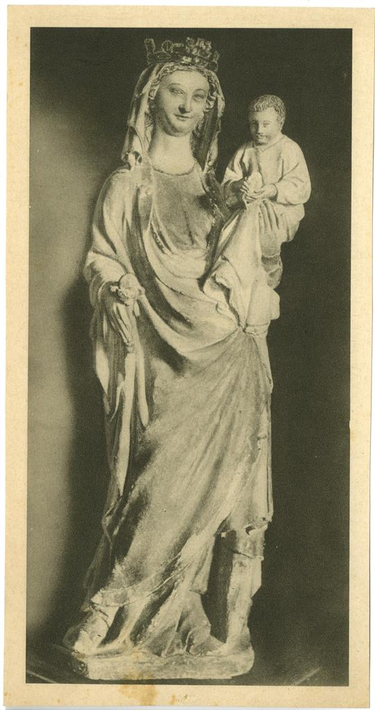 Anonimo , Anonimo francese - sec. XIV - Madonna con Bambino che gioca con un uccellino