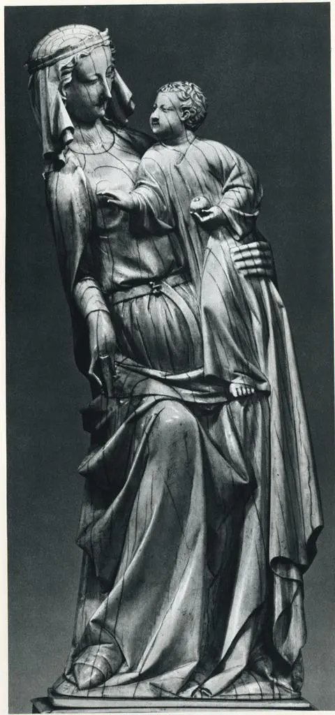 Anonimo , Virgin and Child. French (School of Paris), XIV century. Ivory. H. 14 in.