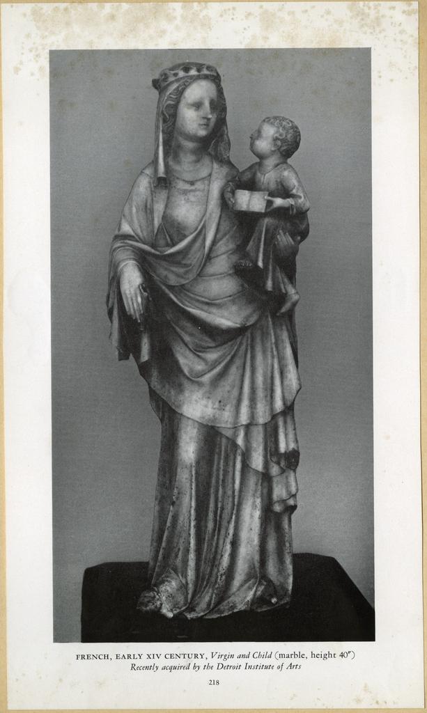 Anonimo , French, early XIV Century, Virgin and Child (marble, heigth 40") Recently acquired by the Detroit Institute of Arts